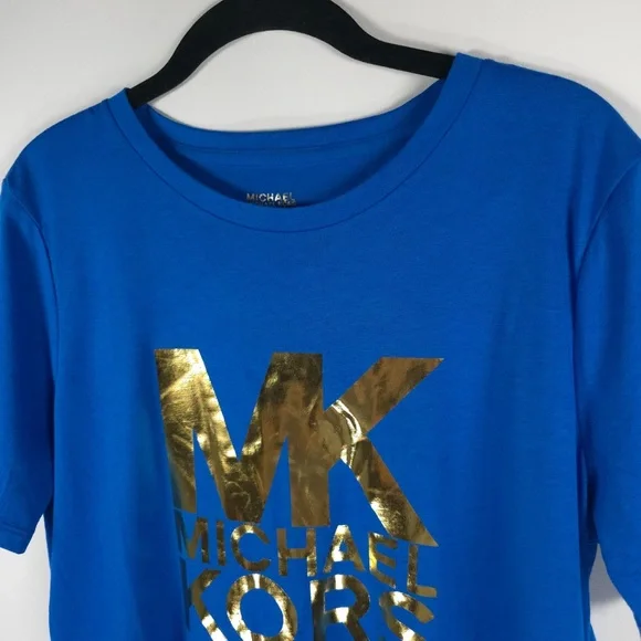 NWT MICHAEL MICHAEL KORS Gold Tone MK Logo T-Shirt MEDIUM - Picture 3 of 11